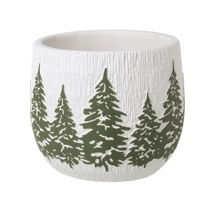 White / Green Pine Tree Design Planter, Large