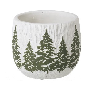 White / Green Pine Tree Design Planter, Small